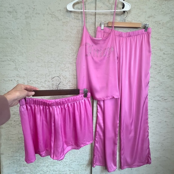 Juicy Couture Pink Pajama 3-Piece Set Sz M Rhinestone Spellout on Bottom - Picture 1 of 16